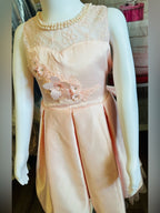 Pink Pleated Dress Rhinestones with Floral Lace Botice