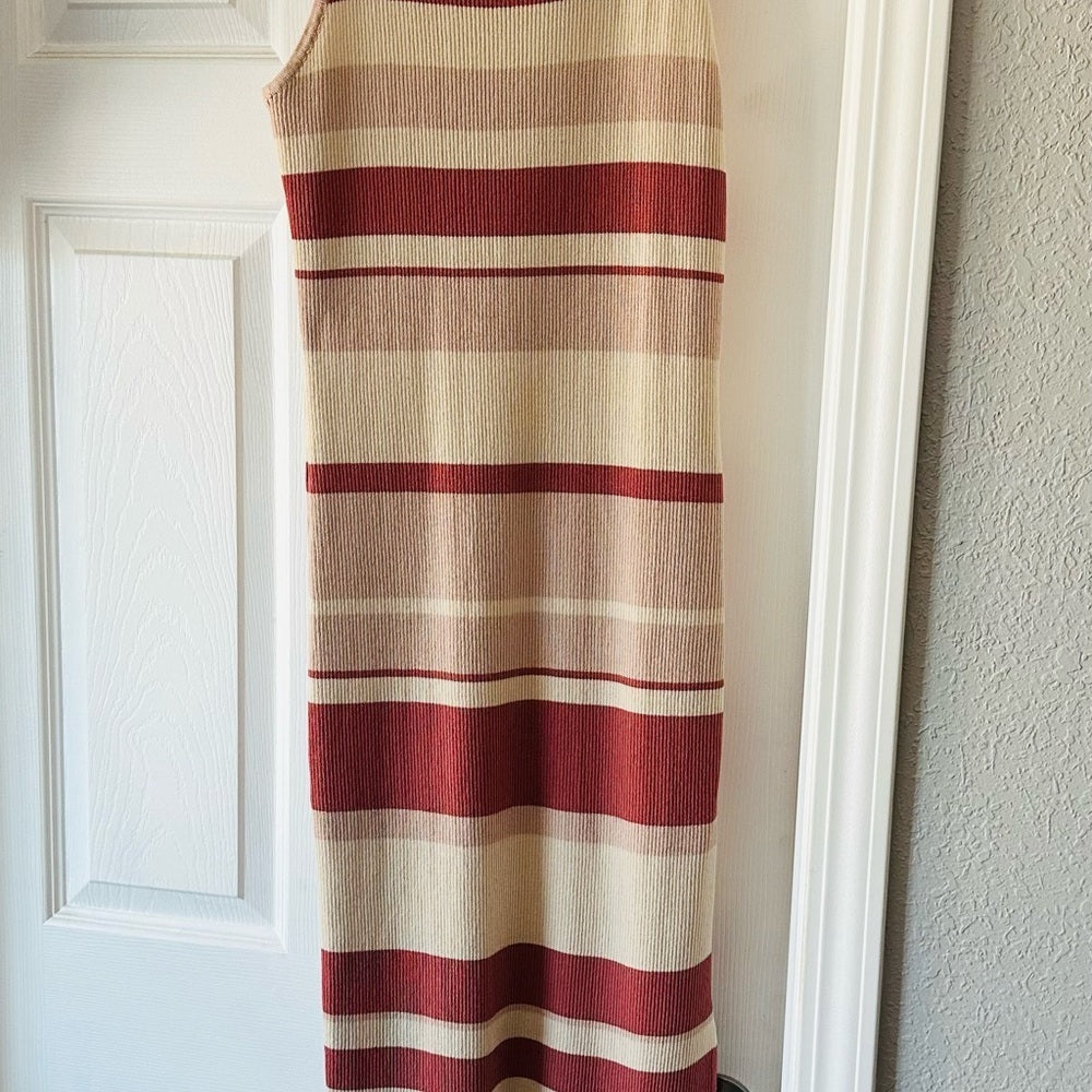 Rust Striped High Neck Bodycon Dress