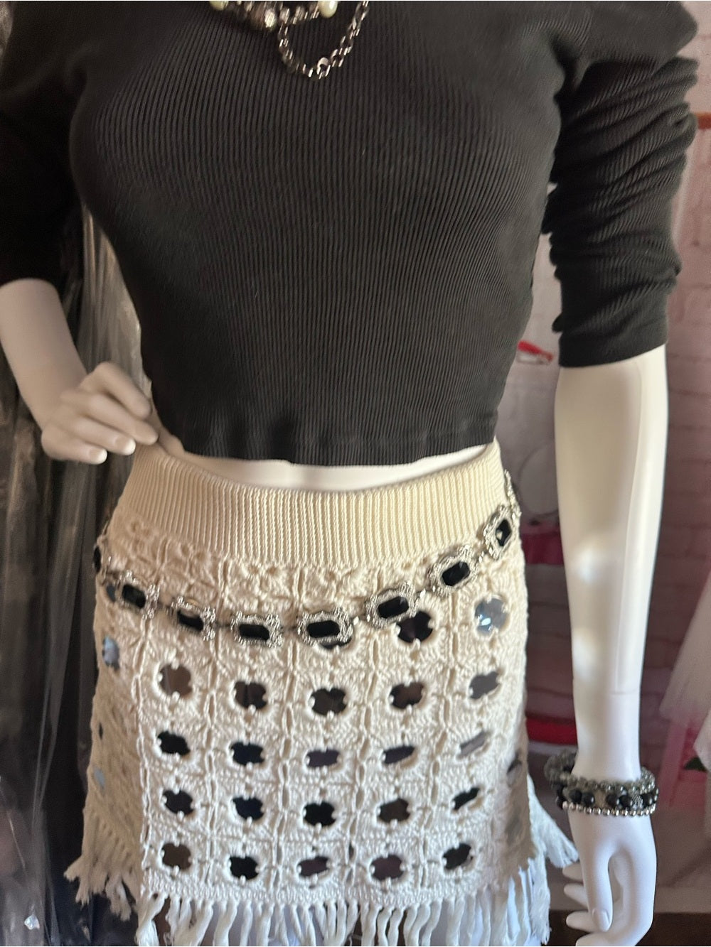 Le Superbe Gypset Crochet Mirrored Mini Skirt
