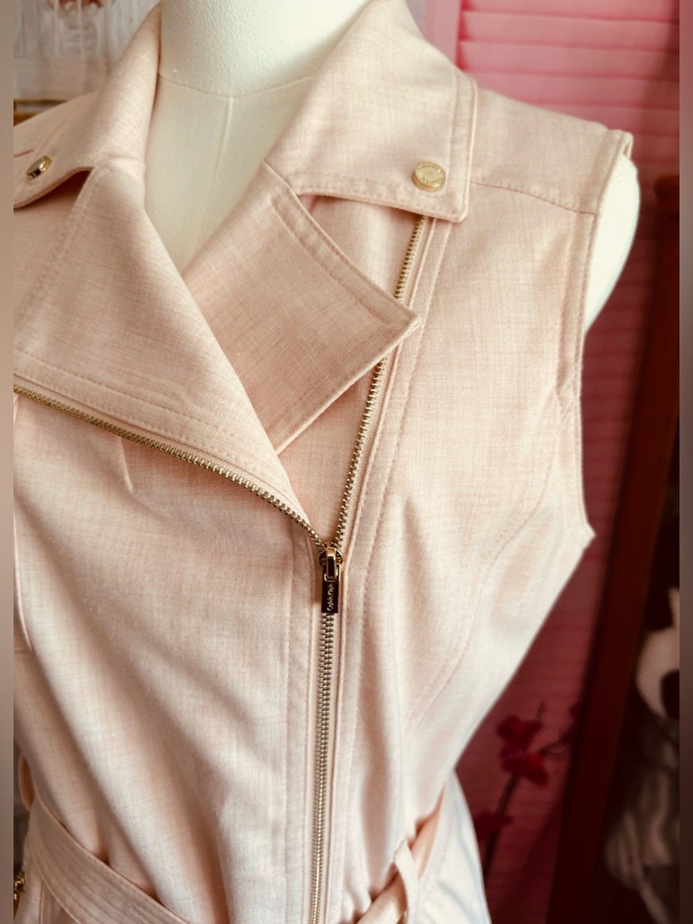 Calvin Klein Blush Pink Sleeveless Moto Zip Front Sheath Dress – Size 10