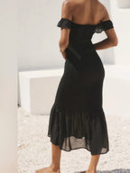 Anthropologie Black Smocked Ruffle Off-Shoulder Dress