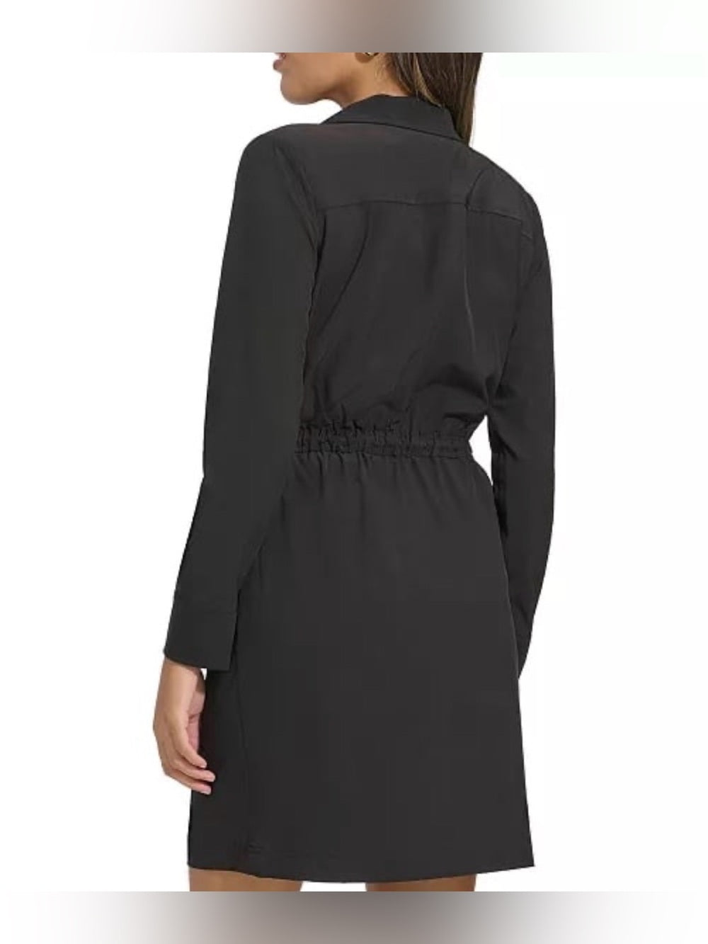 Calvin Klein Black Long-Sleeve Drawstring Shirt Dress