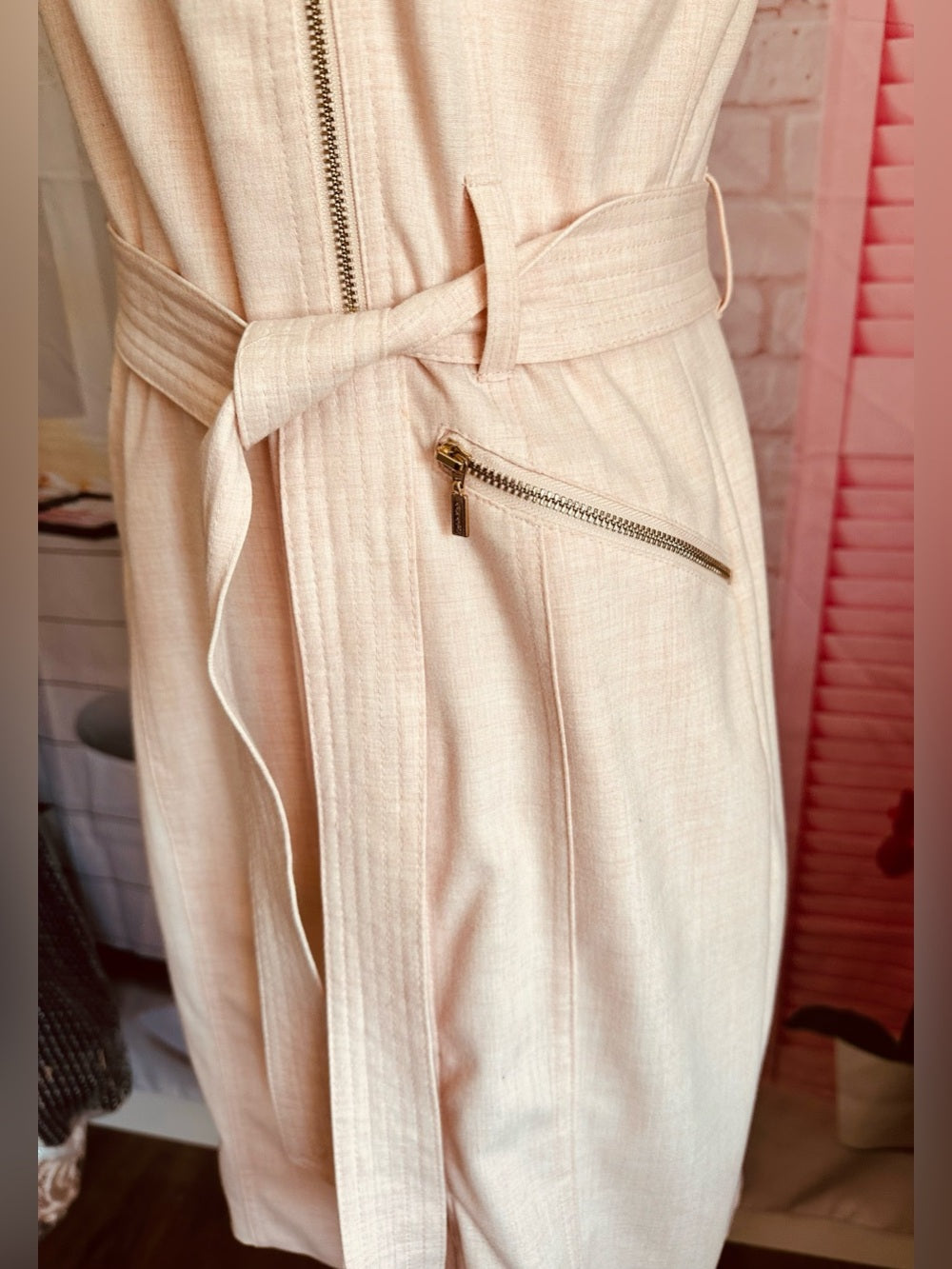 Calvin Klein Blush Pink Sleeveless Moto Zip Front Sheath Dress – Size 10