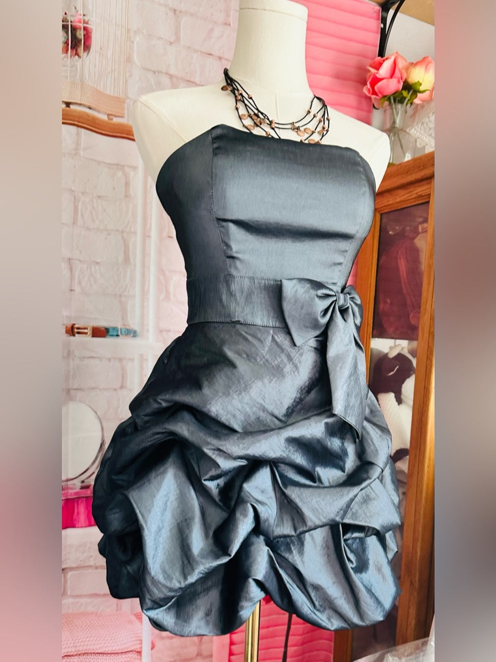 Vintage Y2K Masquerade Strapless Bubble Hem Prom Dress