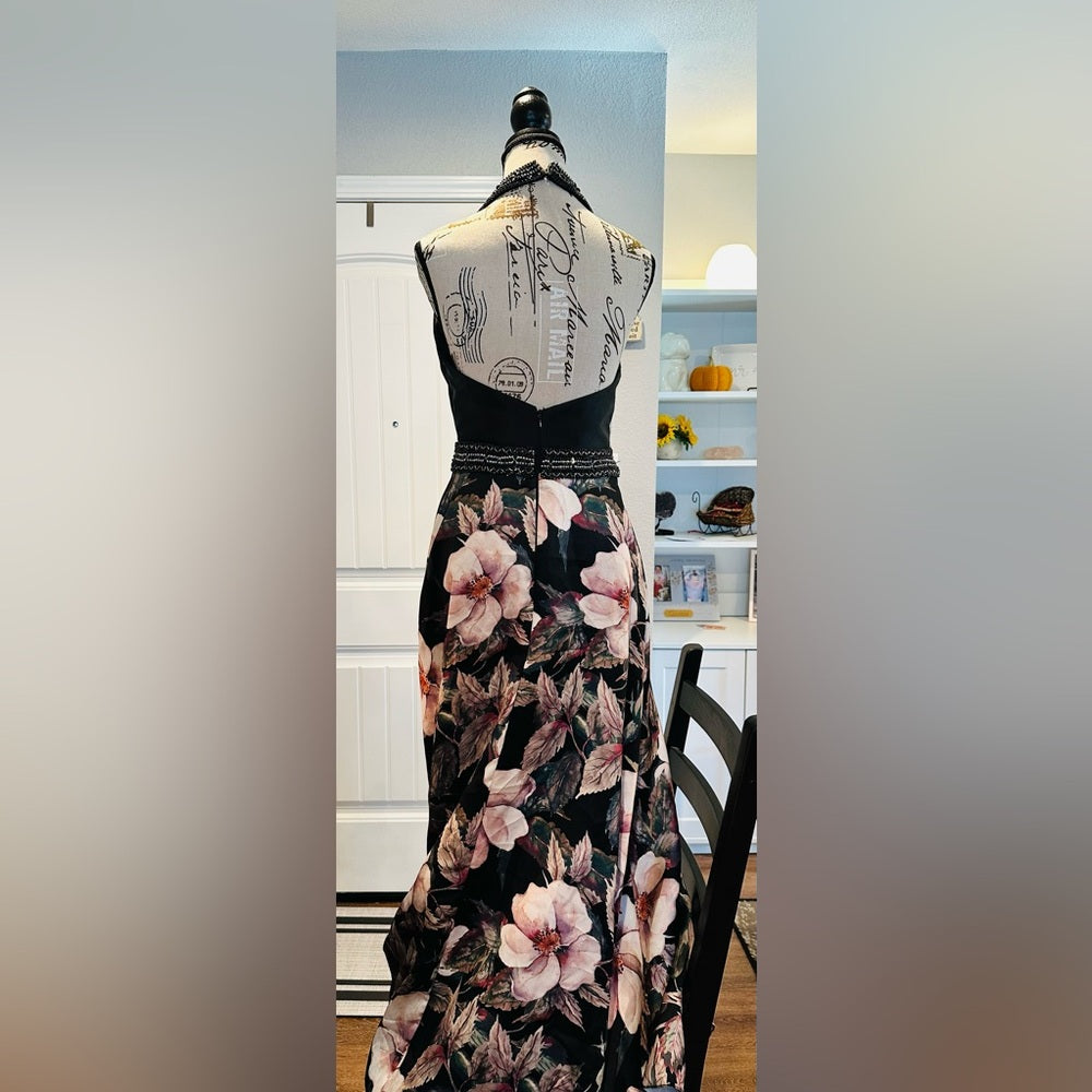 Chic Floral A-Line Party Dress in Black and Pink