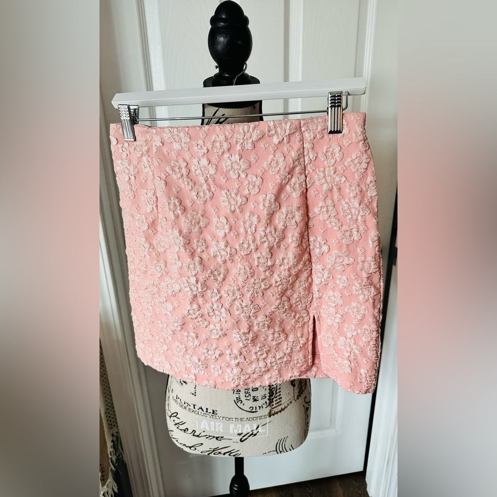 Floral Brocade Pink Mini Skirt