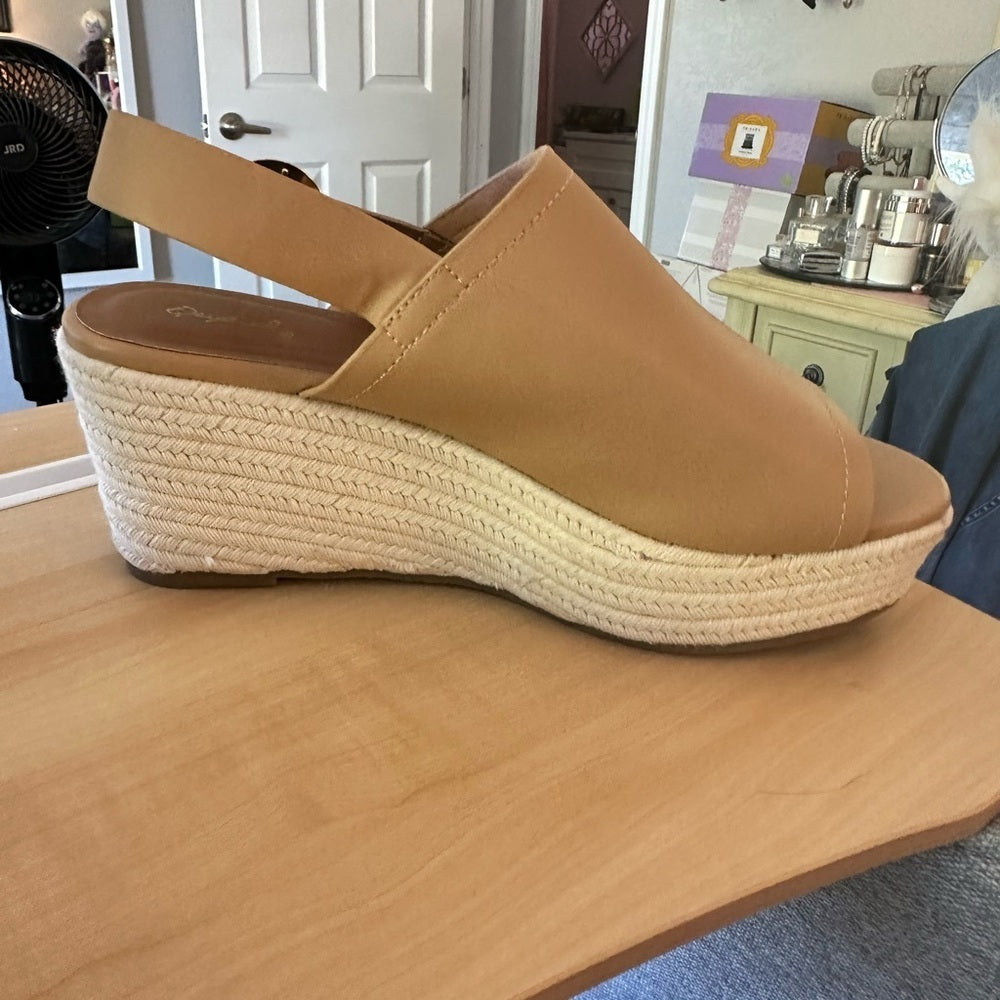 Pink Lily Cynthia Toffee Peep Toe Wedge