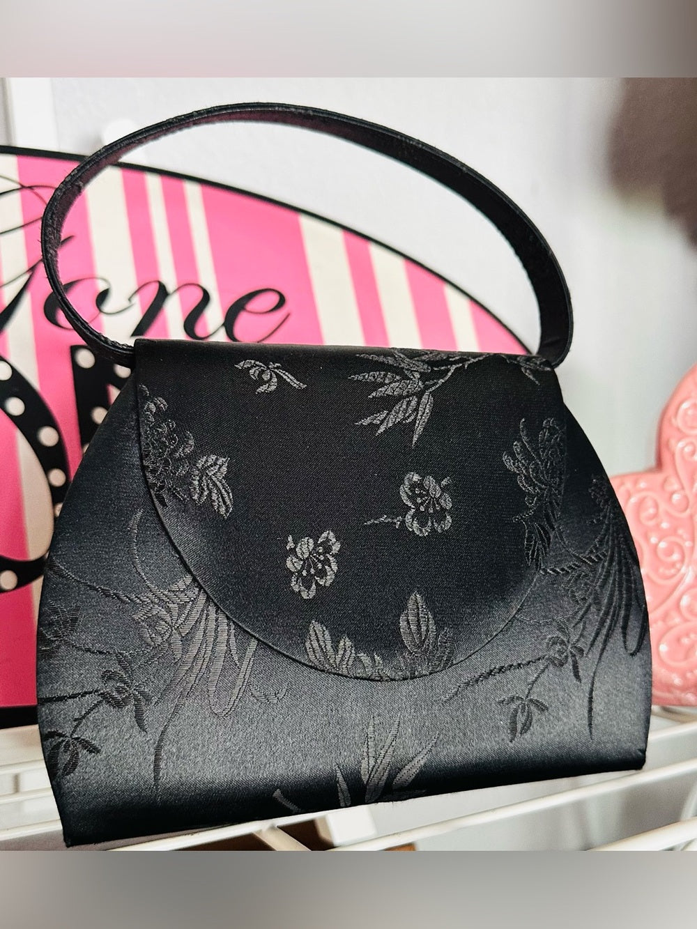 Vintage Y2K Satin Jacquard Floral Print Evening Bag