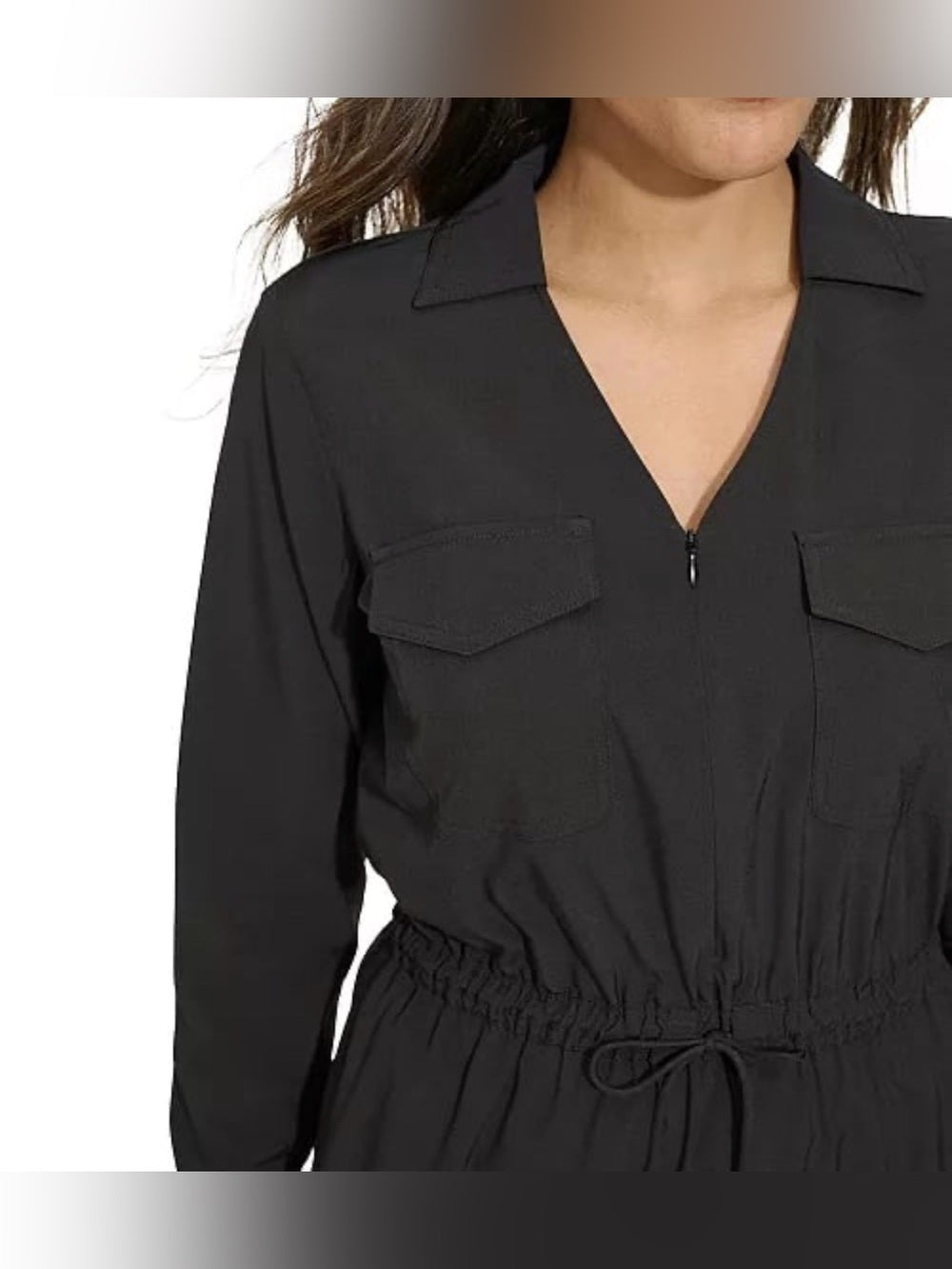 Calvin Klein Black Long-Sleeve Drawstring Shirt Dress