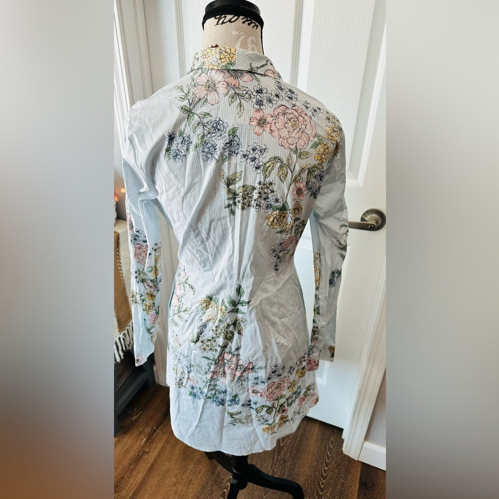 Kaari Blue Women’s Pinstriped Floral Shirt Dress