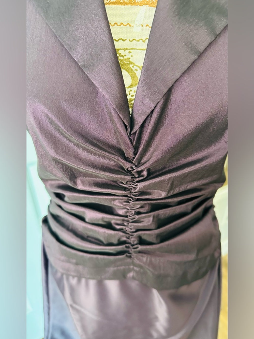 Tadashi Shoji Plum Ruched Halter Gown