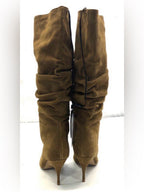 Genuine Suede Slouchy Pointed Toe Heel Boots in Olive Green