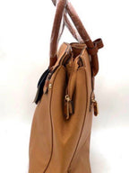 Adrienne Vittadini Natural Pebbled Tote Bag Gold Hardware Workbook Sleeve