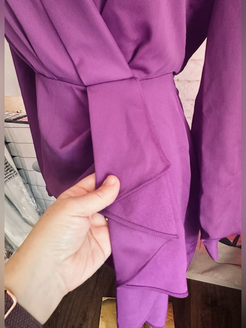 MISHA Long Sleeve Ruffle Wrap Mini Dress—Prism Violet