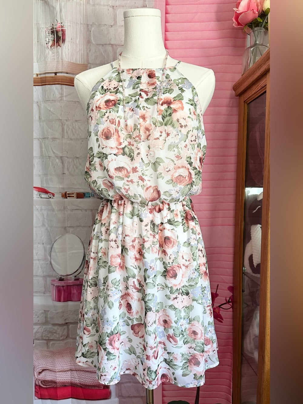 Guess Floral Chiffon Halter Dress