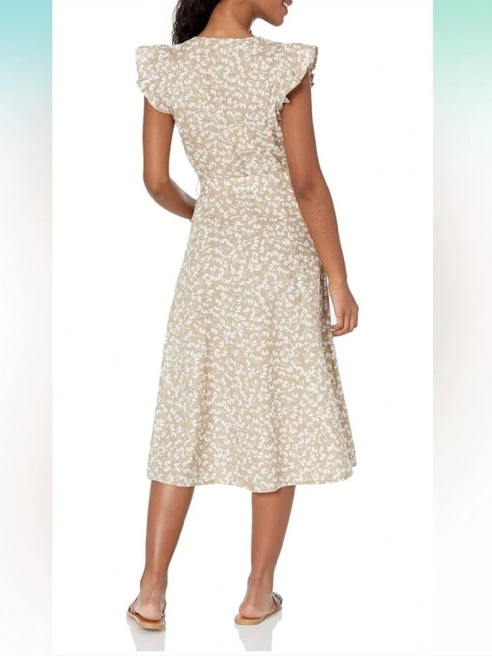 Tommy Hilfiger Beige & White Floral Flutter Sleeve Midi Dress