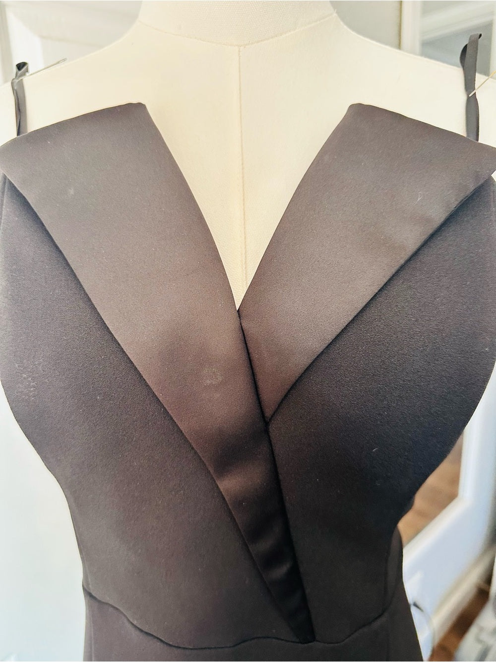 Betsy & Adam Black Strapless Tuxedo Gown