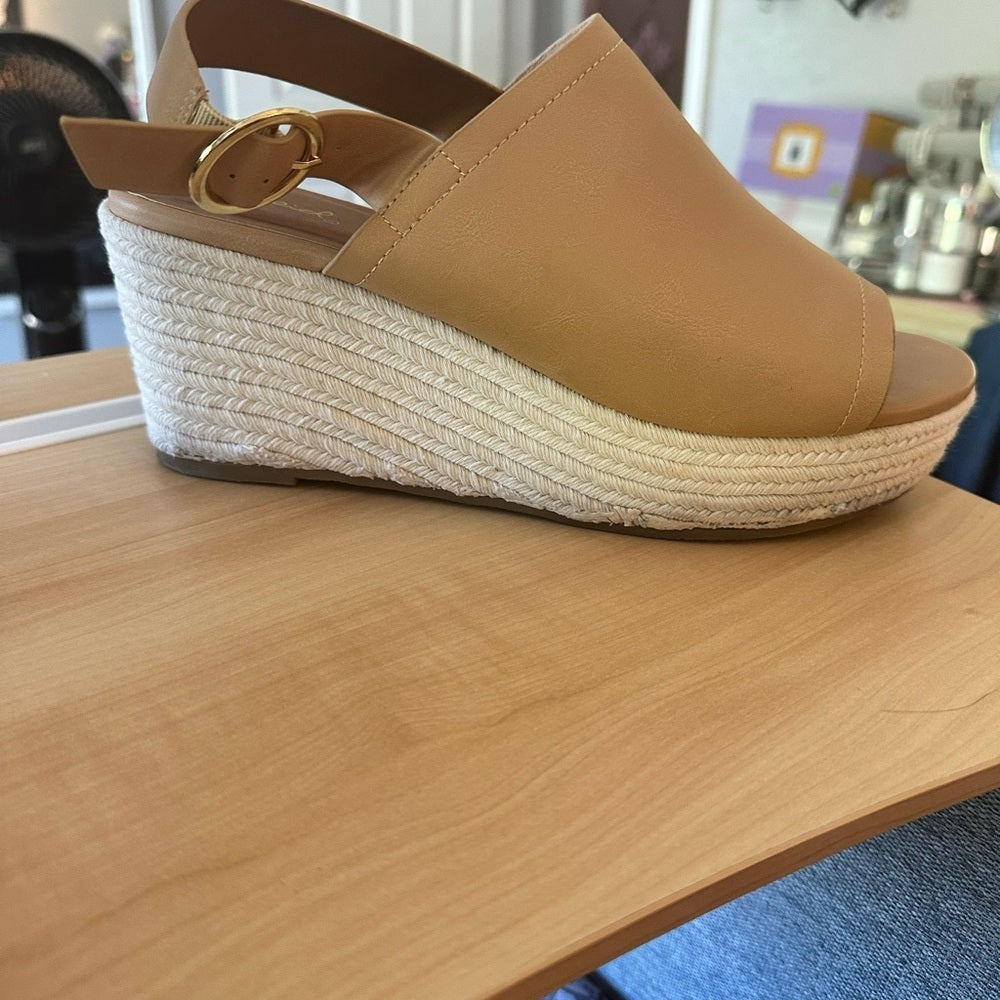 Pink Lily Cynthia Toffee Peep Toe Wedge