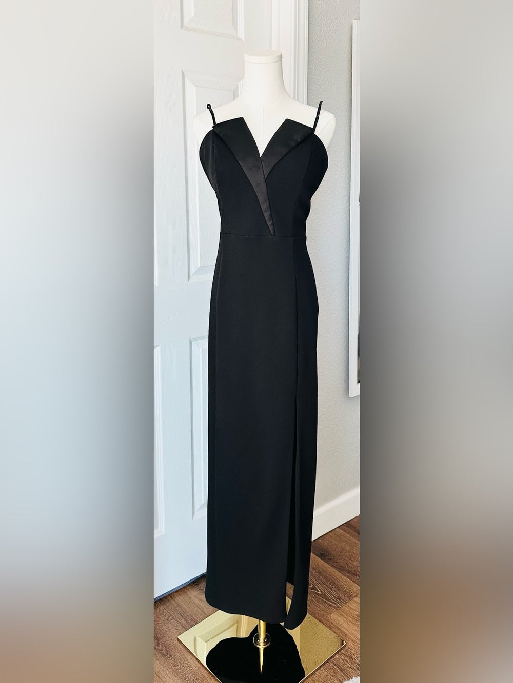 Betsy & Adam Black Strapless Tuxedo Gown