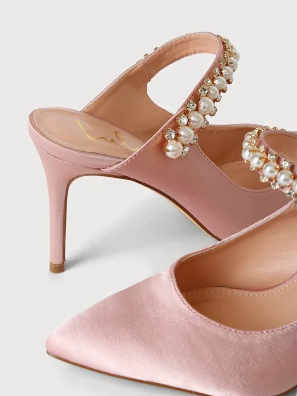 Lulus Sephoraa Rose Gold Satin Pearl Pointed-Toe Mule Pumps