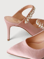 Lulus Sephoraa Rose Gold Satin Pearl Pointed-Toe Mule Pumps