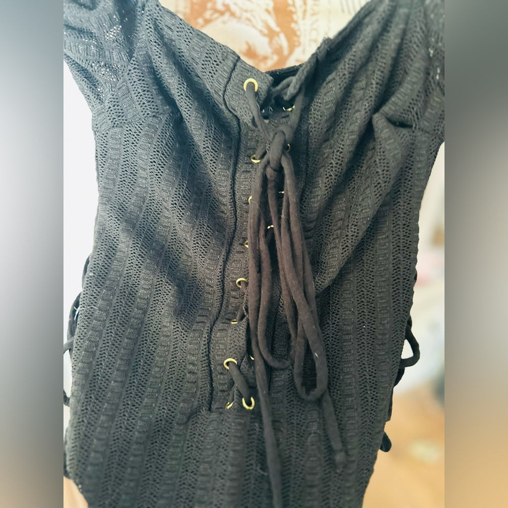 Olivaceous Black Lace-Up Bodysuit