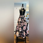 Chic Floral A-Line Party Dress in Black and Pink