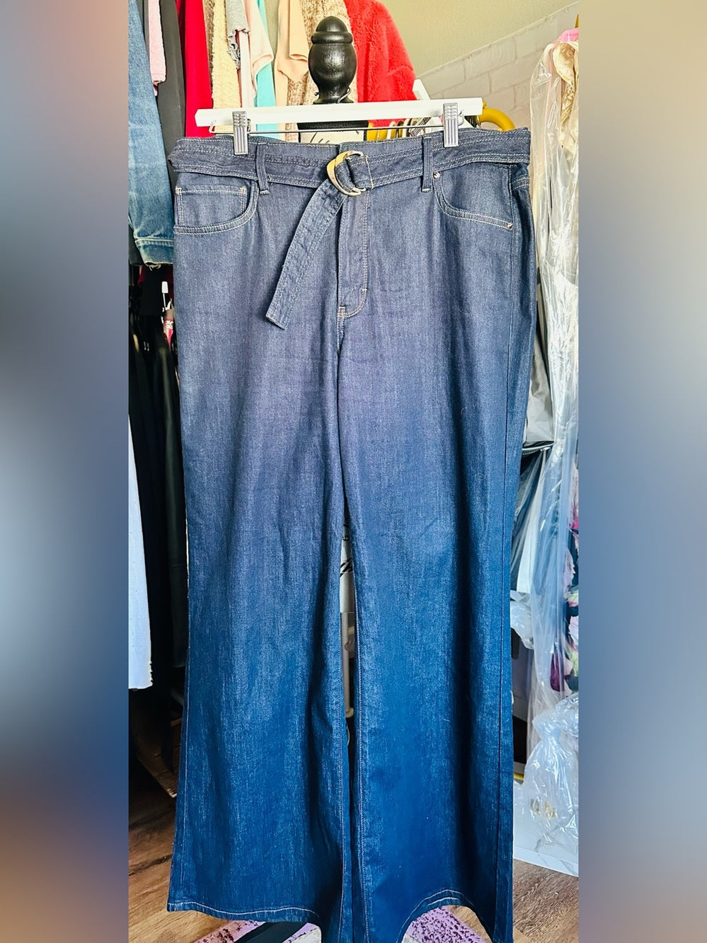 White House Black Market High-Rise Belted Wide-Leg Jean