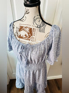 indulge Light Blue Floral Smocked Waist Off-Shoulder Dress