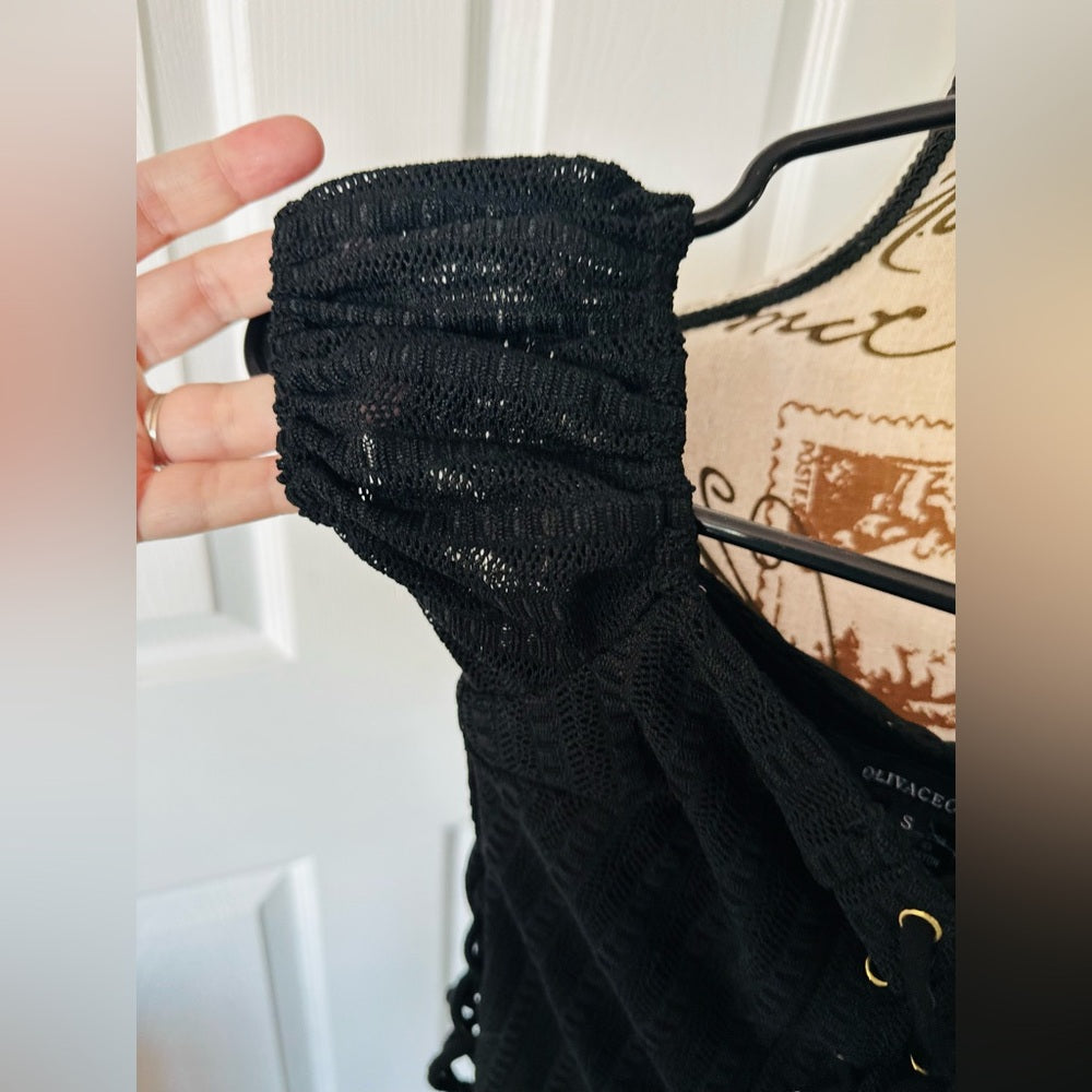 Olivaceous Black Lace-Up Bodysuit