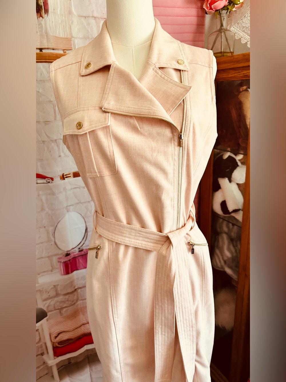 Calvin Klein Blush Pink Sleeveless Moto Zip Front Sheath Dress – Size 10