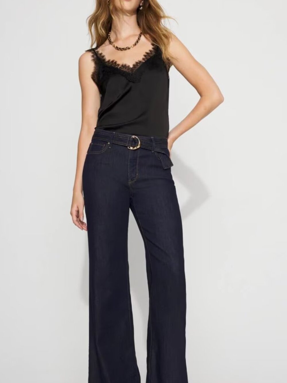 White House Black Market High-Rise Belted Wide-Leg Jean