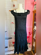 Anthropologie Black Smocked Ruffle Off-Shoulder Dress