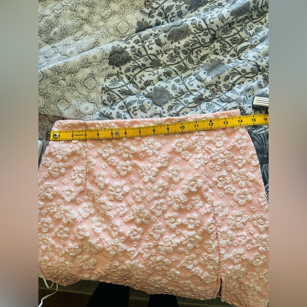 Floral Brocade Pink Mini Skirt