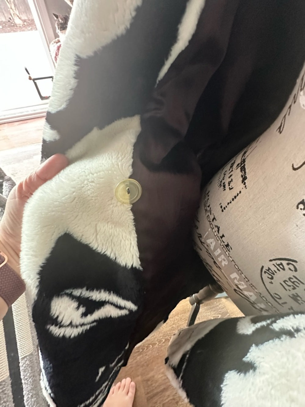 Vintage 80s Donnybrook Faux Fur Coat—Black & White Abstract Faces Art Print