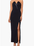 Betsy & Adam Black Strapless Tuxedo Gown