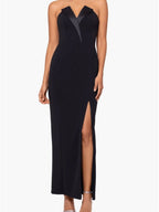 Betsy & Adam Black Strapless Tuxedo Gown