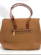 Adrienne Vittadini Natural Pebbled Tote Bag Gold Hardware Workbook Sleeve