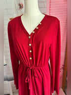 Long Sleeve Casual V-Neck Tunic Shift Midi Dress