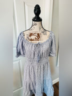 indulge Light Blue Floral Smocked Waist Off-Shoulder Dress
