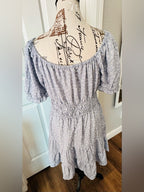 indulge Light Blue Floral Smocked Waist Off-Shoulder Dress