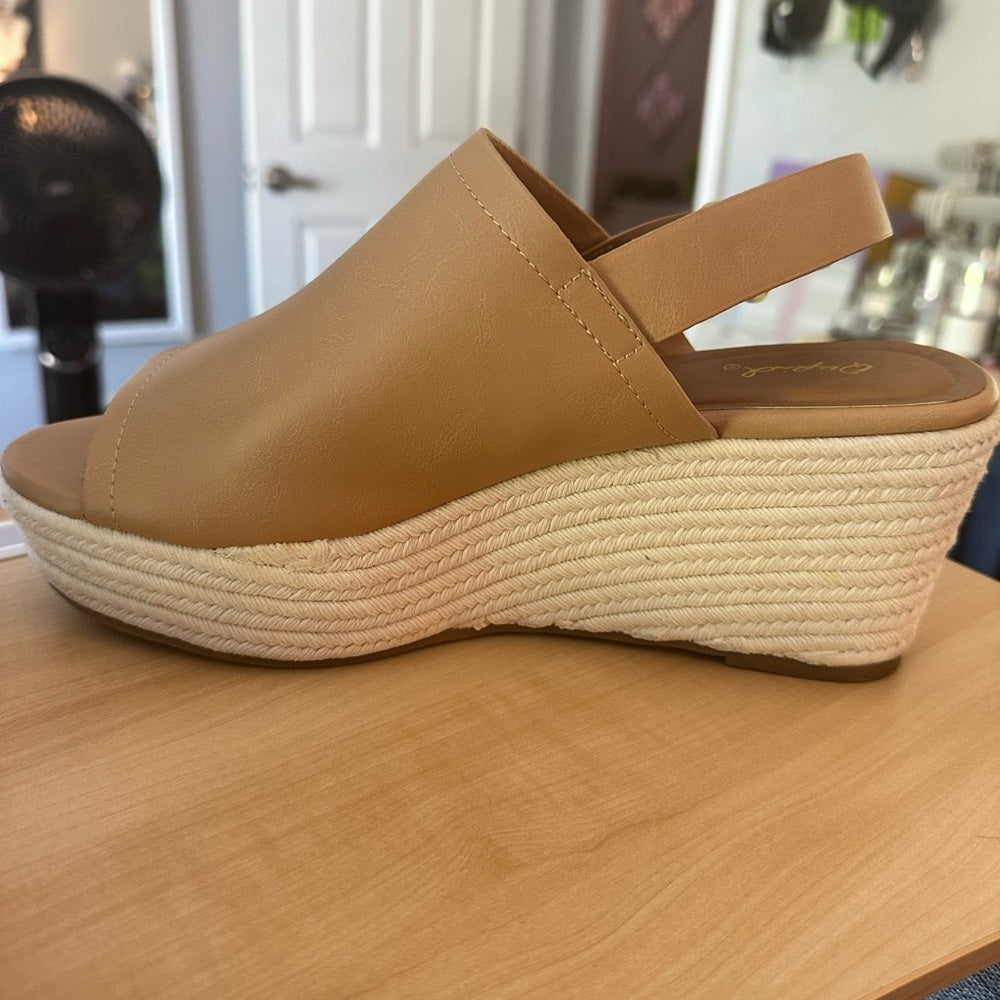Pink Lily Cynthia Toffee Peep Toe Wedge