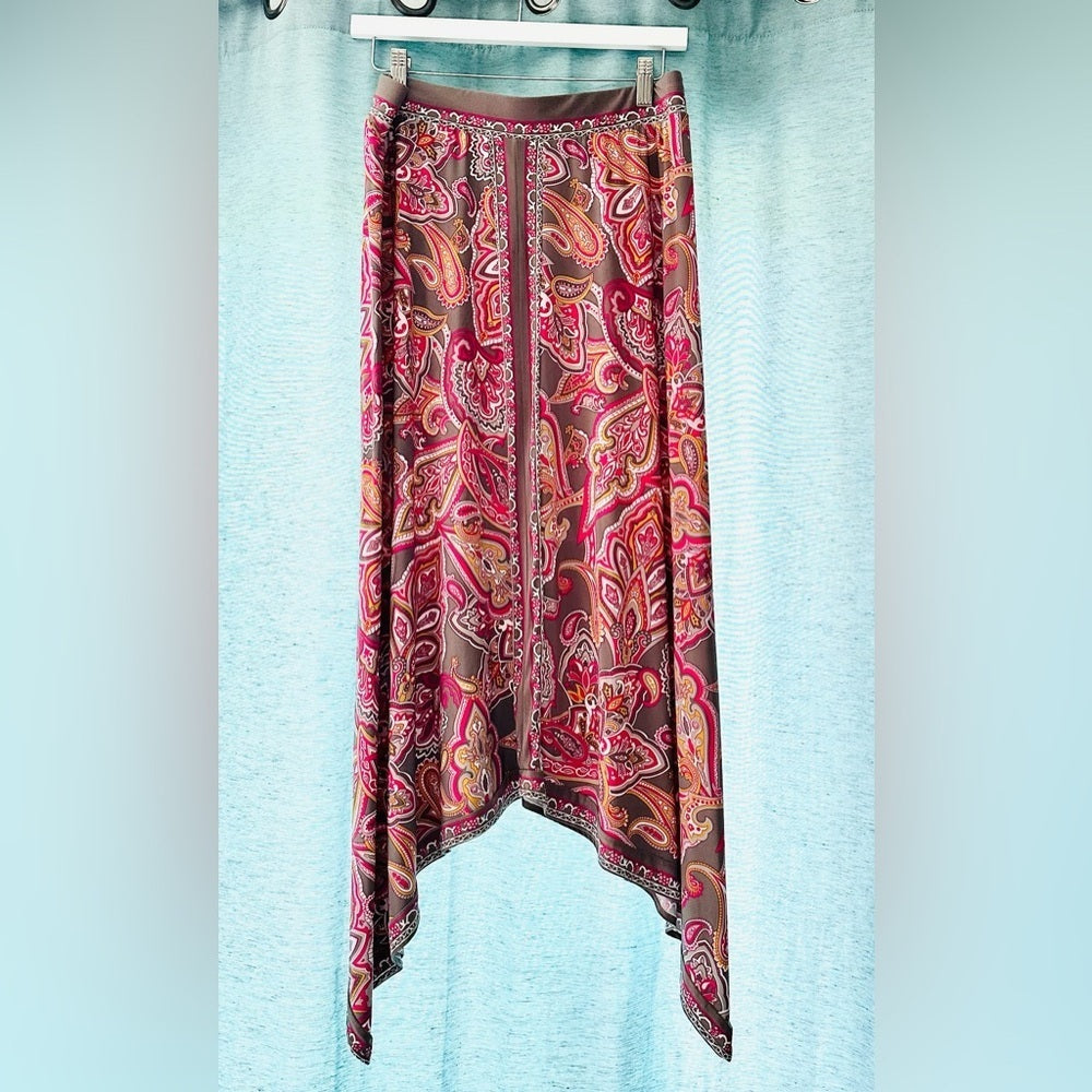 INC International Concepts Pink and Brown Paisley Midi Skirt
