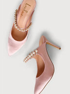 Lulus Sephoraa Rose Gold Satin Pearl Pointed-Toe Mule Pumps