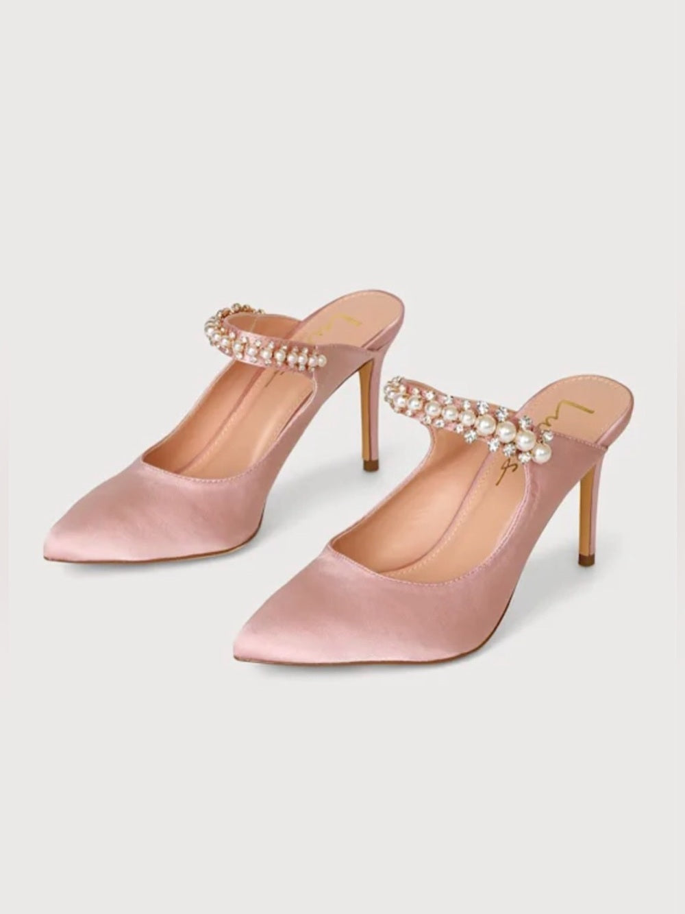 Lulus Sephoraa Rose Gold Satin Pearl Pointed-Toe Mule Pumps