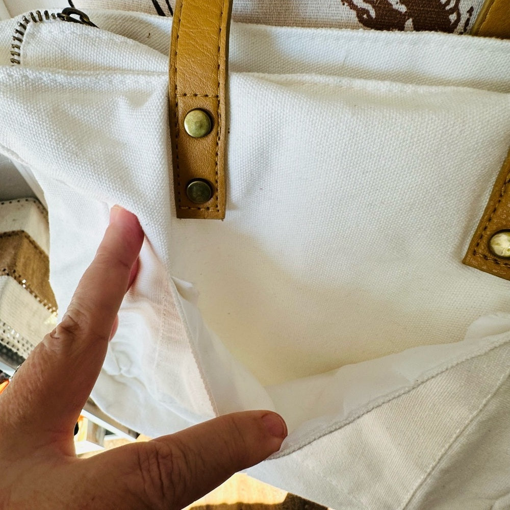 White and Tan Tote Bag