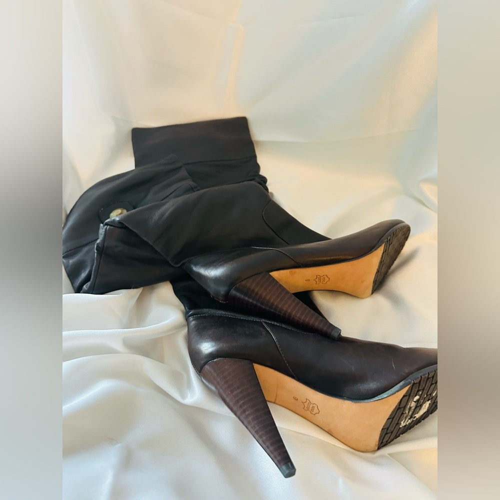 Charles David Brown Heeled Boots with Buckle Detail