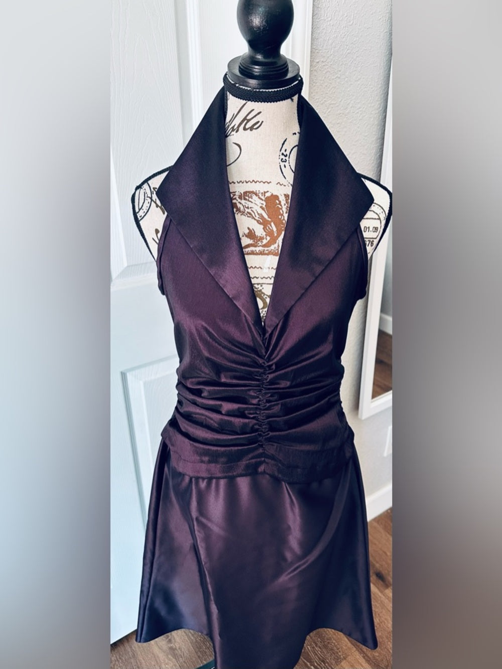 Tadashi Shoji Plum Ruched Halter Gown