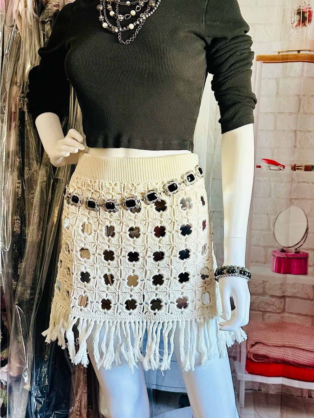 Le Superbe Gypset Crochet Mirrored Mini Skirt