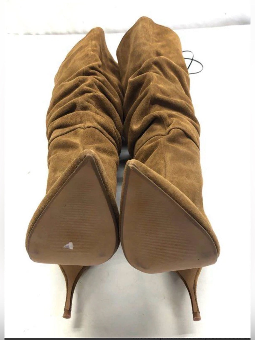 Genuine Suede Slouchy Pointed Toe Heel Boots in Olive Green